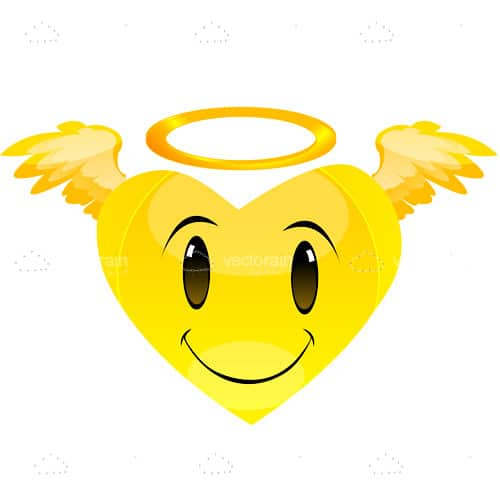 Heart Shaped Smiley with Angel Wings and Halo